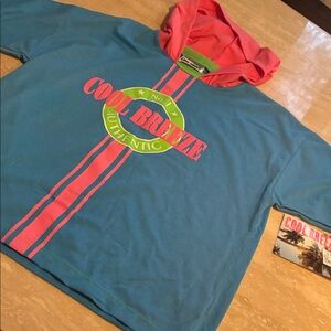 Vintage 90s Neon Colored Short Sleeve Top with Hood size Large Deadstock NEW